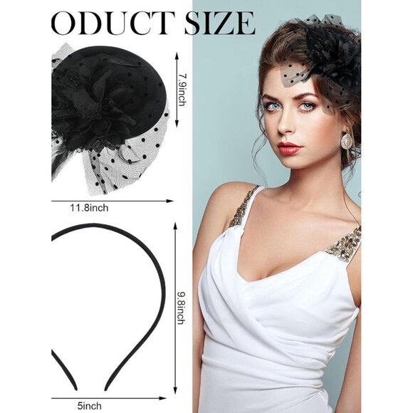 27 Pcs Black Fascinator Hats for Women Funeral Veil with Folding Fan Lace